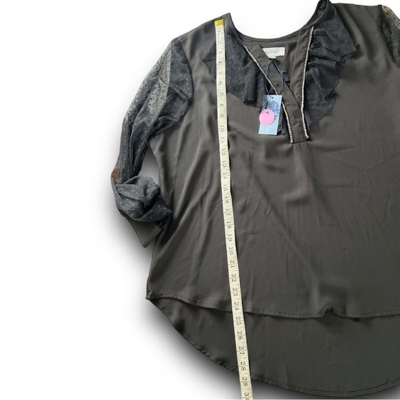 LIBBY Edelman Black Rhinestone V-Neck Sheer Long Sleeve Formal Top Size XXL NWT - Picture 14 of 17